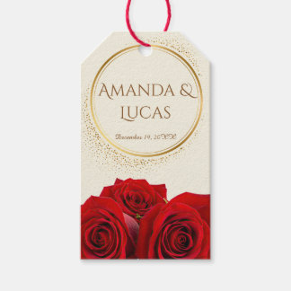 Elegant Red Roses and Gold Frame Cream Wedding  Cadeaulabel