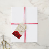 Elegant Red Roses and Gold Frame Cream Wedding Cadeaulabel (Met Touw)
