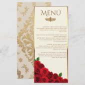 Elegant Red Roses and Gold Frame Cream Wedding Menu (Voorkant / Achterkant)