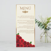 Elegant Red Roses and Gold Frame Cream Wedding Menu (Staand voorkant)