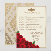 Elegant Red Roses and Gold Frame Cream Wedding Programmakaart (Voorkant / Achterkant)