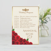 Elegant Red Roses and Gold Frame Cream Wedding Programmakaart (Staand voorkant)