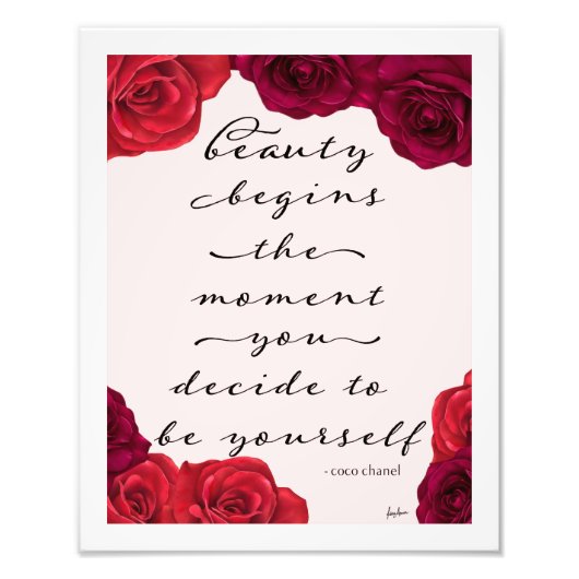 Elegant Red Roses Beauty Mode Quote Foto Afdruk (Voorkant)