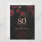 Elegant Red Roses Black 80th Birthday Kaart (Voorkant)