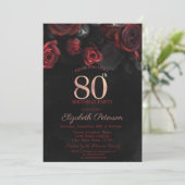 Elegant Red Roses Black 80th Birthday Kaart (Staand voorkant)
