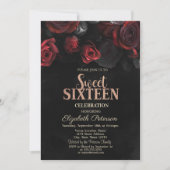 Elegant Red Roses Black Sweet 16 Kaart (Voorkant)