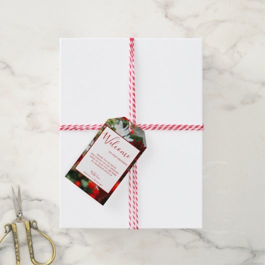 Elegant red roses bloesems floral Weddenschap Cadeaulabel (Met Touw)