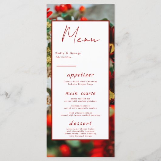 Elegant red roses bloesems floral Weddenschap Menu (Voorkant)
