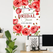 Elegant Red Roses Border Vrijgezellenfeest Welkom Poster (Thuiskantoor)