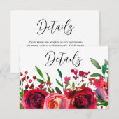 Elegant Red Roses Burgundy Wedding Details Informatiekaartje (Voorkant / Achterkant)