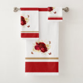 Elegant Red Roses Butterfly Gold Bad Handdoek (Insitu)