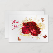 Elegant Red Roses Butterfly Gold Bedankkaart (Voorkant / Achterkant)