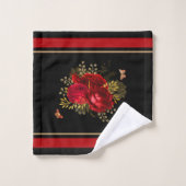 Elegant Red Roses Butterfly Gold Black Bad Handdoek (Wasdoekje)