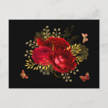 Elegant Red Roses Butterfly Gold