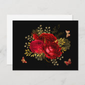 Elegant Red Roses Butterfly Gold Briefkaart (Voorkant / Achterkant)