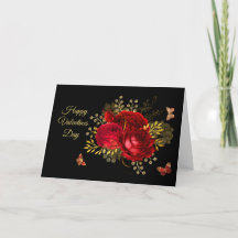 Elegant Red Roses Butterfly Gold Valentijn Zwart