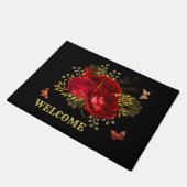 Elegant Red Roses Butterfly Gold Welkom Deurmat (Schuin)