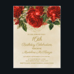Elegant Red Roses Champagne 16th Birthday Invitati Briefkaart<br><div class="desc">Prachtige,  elegante rode rozen op champagne / tan-verjaardag Sweet 16/16e verjaardagsfeest briefkaart.</div>