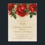 Elegant Red Roses Champagne 16th Birthday Invitati Briefkaart<br><div class="desc">Prachtige,  elegante rode rozen op champagne / tan-verjaardag Sweet 16/16e verjaardagsfeest briefkaart.</div>