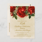 Elegant Red Roses Champagne 16th Birthday Invitati Briefkaart (Voorkant / Achterkant)