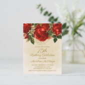 Elegant  Red Roses Champagne 75th Birthday Briefkaart (Staand voorkant)