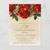 Elegant  Red Roses Champagne 75th Birthday Briefkaart (Voorkant)