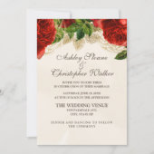 Elegant Red Roses Champagne Wedding Invitation Kaart (Voorkant)