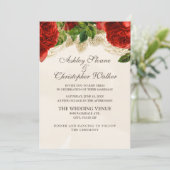 Elegant Red Roses Champagne Wedding Invitation Kaart (Staand voorkant)
