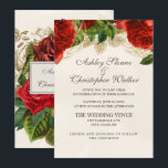 Elegant Red Roses Champagne Wedding Invitation Kaart<br><div class="desc">Mooie,  elegante rode rozen op champagne/tan trouwuitnodiging.</div>
