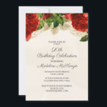 Elegant Red Roses Cream 90th Birthday Invitation Kaart<br><div class="desc">Mooie,  elegante rode rozen op champagne / 90ste verjaardagsfeestdag voor vrouwen. Neem contact met ons op voor hulp bij aanpassingen of om passende producten aan te vragen.</div>