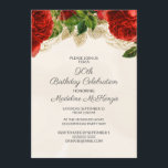 Elegant Red Roses Cream 90th Birthday Invitation Kaart<br><div class="desc">Mooie,  elegante rode rozen op champagne / 90ste verjaardagsfeestdag voor vrouwen. Neem contact met ons op voor hulp bij aanpassingen of om passende producten aan te vragen.</div>