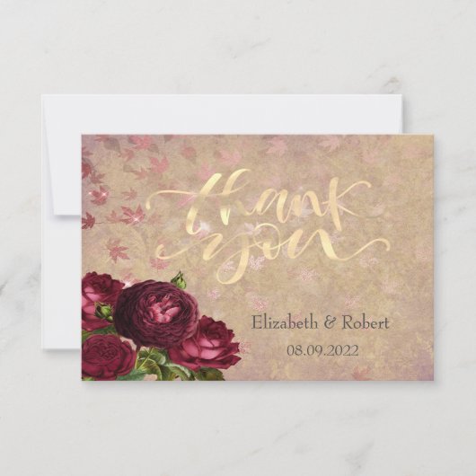 Elegant Red Roses Falling Leaves Hartelijk dank Bedankkaart (Voorkant)