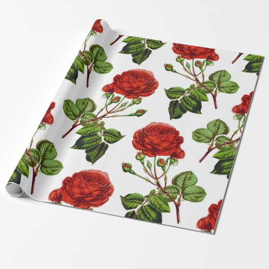 Elegant Red Roses Floral Flowers Patroon | Cadeaupapier (Uitgerold)