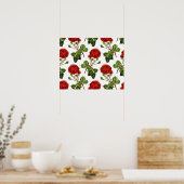 Elegant Red Roses Floral Flowers Patroon | Poster (Keuken)