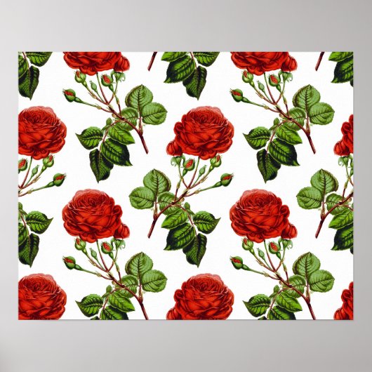 Elegant Red Roses Floral Flowers Patroon | Poster (Voorkant)