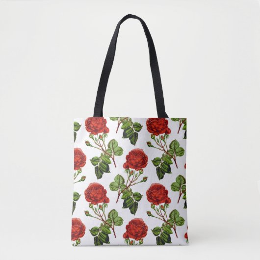 Elegant Red Roses Floral Flowers Patroon | Tote Bag (Voorkant)