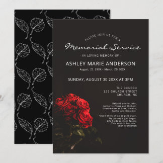 Elegant Red Roses Floral Memorial Funeral Service Kaart