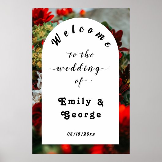 Elegant red roses floral Wedding Welcome Poster (Voorkant)