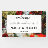 Elegant red roses floral Wedding Welcome Spandoek (Horizontaal)