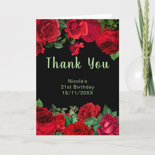 Elegant Red Roses Flowers Birthday Party Bedankkaart (Voorkant)