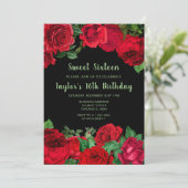 Elegant Red Roses Flowers Sweet Sixteen Kaart (Staand voorkant)