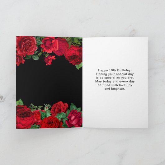 Elegant Red Roses Flowers Sweet Sixteen Kaart (Binnen)