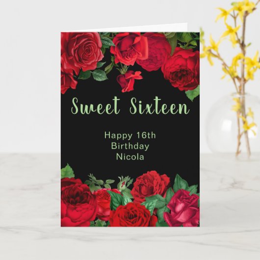 Elegant Red Roses Flowers Sweet Sixteen Kaart (Gele Bloem)