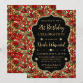 Elegant Red Roses Glas in lood 21ste verjaardag Kaart (Voorkant / Achterkant)