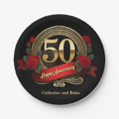 Elegant Red Roses & Gold 50ste bruiloft Jubileum Papieren Bordje (Voorkant)