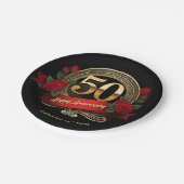 Elegant Red Roses & Gold 50ste bruiloft Jubileum Papieren Bordje (Gekanteld)