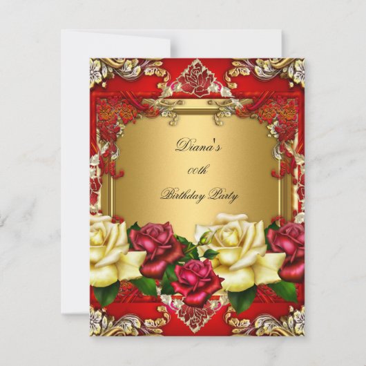 Elegant Red Roses Gold Cream Floral Birthday Kaart (Voorkant)