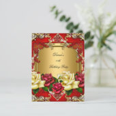 Elegant Red Roses Gold Cream Floral Birthday Kaart (Staand voorkant)