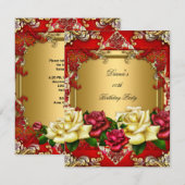 Elegant Red Roses Gold Cream Floral Birthday Kaart (Voorkant / Achterkant)