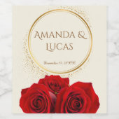 Elegant Red Roses Gold Frame Cream Wedding Wijn Etiket (Enkel label)